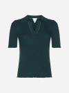 Bottega Veneta Topstitched Ribbed Cotton-jersey Polo Shirt In Ink