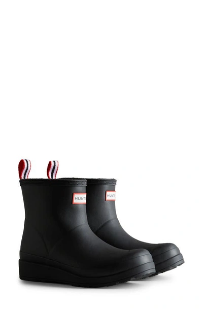 Hunter Play Short Faux Shearling Lined Waterproof Rain Boot In Black