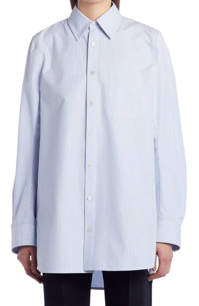 Bottega Veneta Striped Cotton Shirt In Pale Blue White
