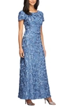 Alex Evenings Short Sleeve Lace Gown In Brush Periwinkle