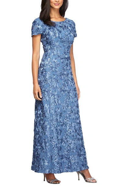 Alex Evenings Short Sleeve Lace Gown In Brush Periwinkle