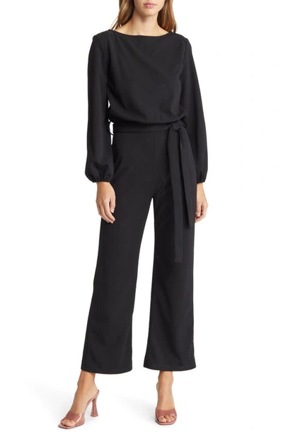 Nikki Lund Joy Long Sleeve Tie Waist Jumpsuit In Black