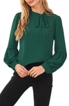 Cece Tie Neck Blouse In Alpine Green