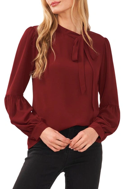 Cece Tie Neck Blouse In Claret Red