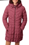 Bernardo Water Resistant Packable Hooded Puffer Coat With Removable Bib Insert In Wine Cellar