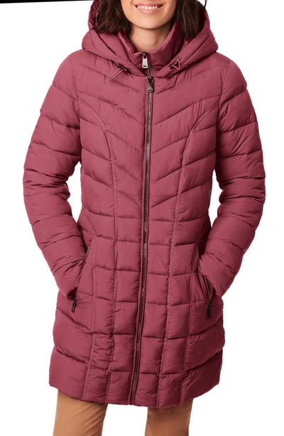 Bernardo Water Resistant Packable Hooded Puffer Coat With Removable Bib Insert In Wine Cellar