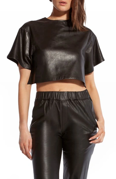 As By Df Beck Crop Upcycled Leather T-shirt In Black