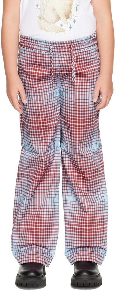 Charles Jeffrey Loverboy Ssense Exclusive Kids Blue & Red Trousers In Blurry Tartan