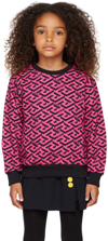 Versace Teen Pink And Black La Greca Cotton Sweatshirt In 5b630