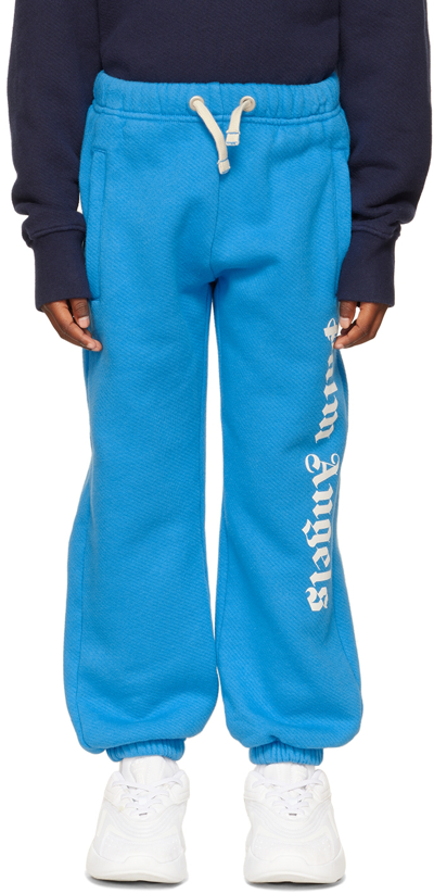 Palm Angels Kids' Logo-print Cotton Track Pants In Blue
