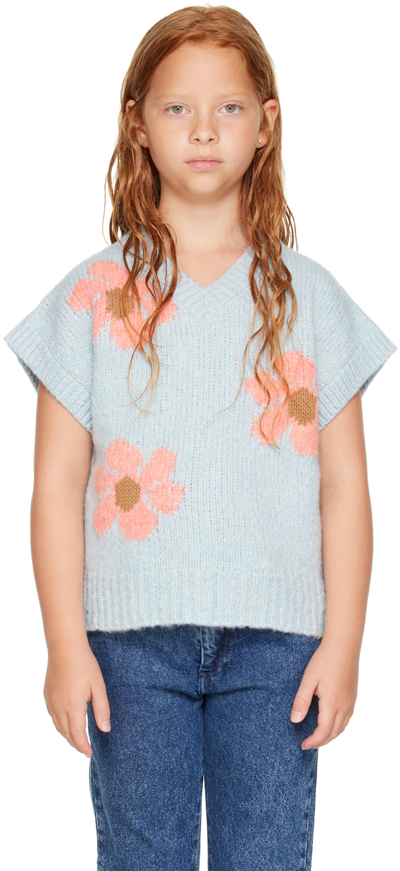 Wynken Kids Blue Fun Flower Vest In Pale Blue