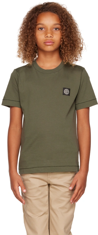 Stone Island Junior Kids Green Logo Patch T-shirt In V0058 Olive