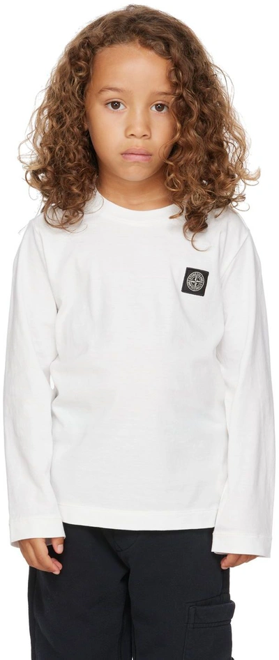 Stone Island Junior Kids White Garment-dyed Long Sleeve T-shirt In V0099 Natural