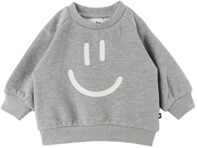 Molo Kid's Disc Sweatshirt With Smiley In Grey Melange