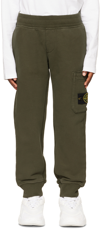 Stone Island Kids Khaki Patch Track Pants In V0058 Olive