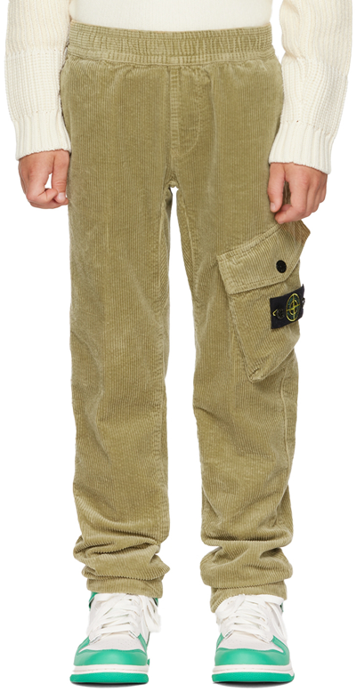 Stone Island Junior Kids Khaki Cotton Cargo Pants In V0090 Beige