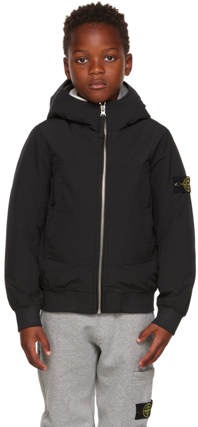 Stone Island Kids Black Soft-shell-r Jacket In V0029 Black