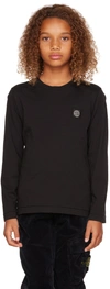 Stone Island Kids Black Cotton Long Sleeve T-shirt In V0029 Black