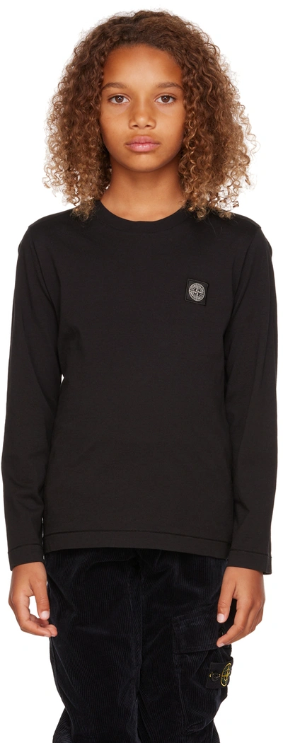 Stone Island Junior Kids Black Cotton Long Sleeve T-shirt In 黑色