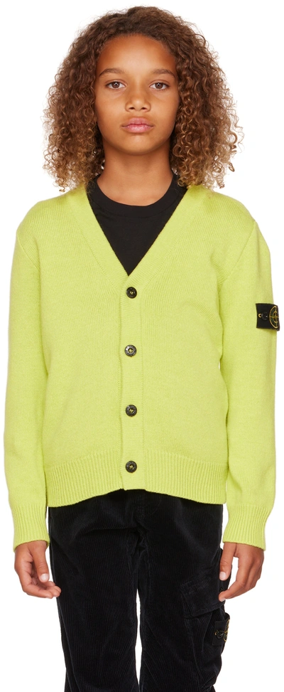 Stone Island Junior Kids Green Wool Cardigan In V0031 Lemon