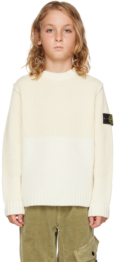 Stone Island Sweater With Application In Mixed Wool Ivory Kids  Kids In V0097 Plaster
