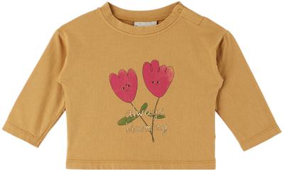 The Campamento Kids' Baby Brown Flowers T-shirt In Camel