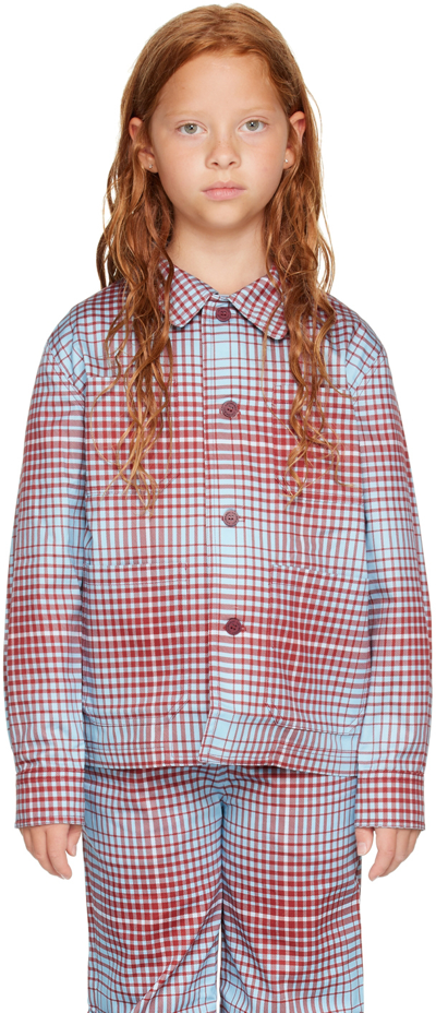 Charles Jeffrey Loverboy Ssense Exclusive Kids Blue & Red Shirt In Blurry Tartan