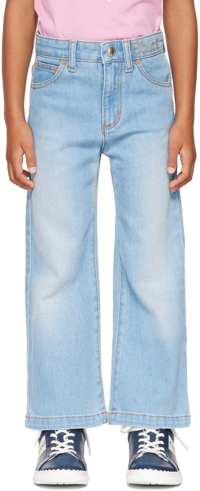 Chloé Kids Blue Faded Jeans In Z10 Denim Blue