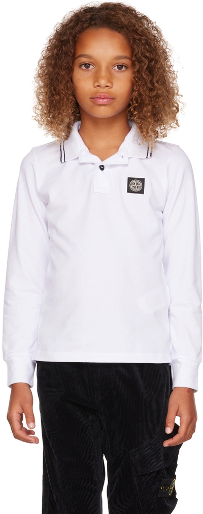 Stone Island Junior Kids White Logo Patch Long Sleeve Polo