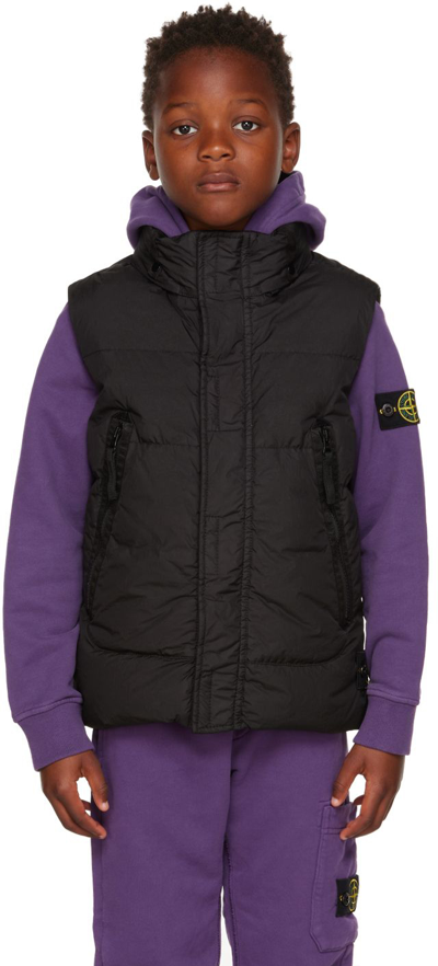 Stone Island Kids Black Garment Dyed Crinkle Reps R-nylon Down Vest In V0029 Black