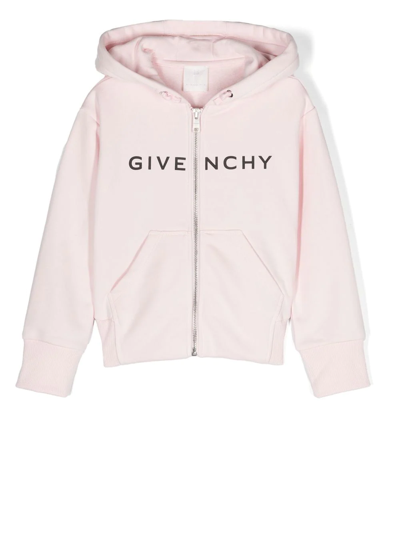 Givenchy Kids' Logo-print Zip-up Hoodie In Pink