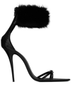 Saint Laurent Gippy Croc-embossed Leather Fur-strap Sandals In Black