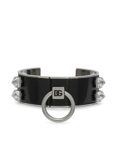 Dolce & Gabbana Crystal-embellished Logo Cuff Bracelet In Silver