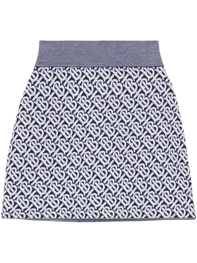 Burberry Nula Monogram Wool Mini Skirt In Blue