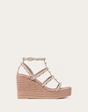 Valentino Garavani Studded Leather Wedge Sandals With Rafia Platform In Pink