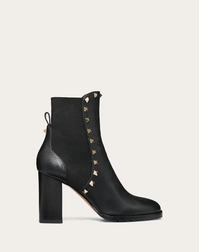 Valentino Garavani Rockstud Pebbled-leather Ankle Boots In Black