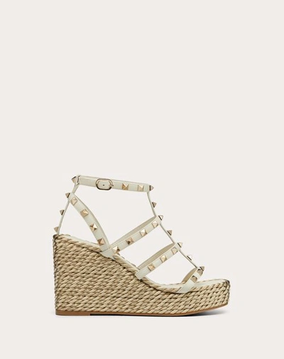 Valentino Garavani Rockstud Calfskin Wedge Sandal With Straps 95 Mm Woman Light Ivory 42