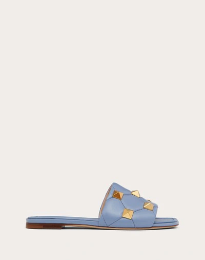 Valentino Pyramid Stud Quilted Flat Sandals In Azzurro