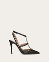 VALENTINO GARAVANI VALENTINO GARAVANI ROCKSTUD GRAINY LEATHER ANKLE STRAP PUMP 100 MM WOMAN BLACK 42