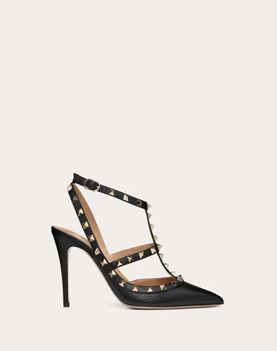 Valentino Garavani Rockstud Grainy Leather Ankle Strap Pump 100 Mm Woman Black 41