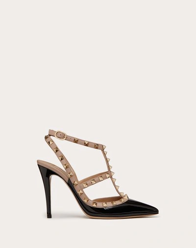 Valentino Garavani Patent Rockstud Caged Pump 100mm Woman Poudre 42 In Black