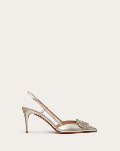 VALENTINO GARAVANI VALENTINO GARAVANI VLOGO GLOW LAMINATED NAPPA SLINGBACK PUMP 80 MM / 3.15 IN. WOMAN PLATINUM 41.5