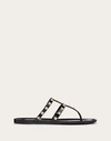 Valentino Rockstud T-strap Flat Slide Sandals In Black