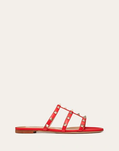 Valentino Garavani Rockstud Flat Slide Sandal Woman Rouge Pur 40 In Rouge Pur