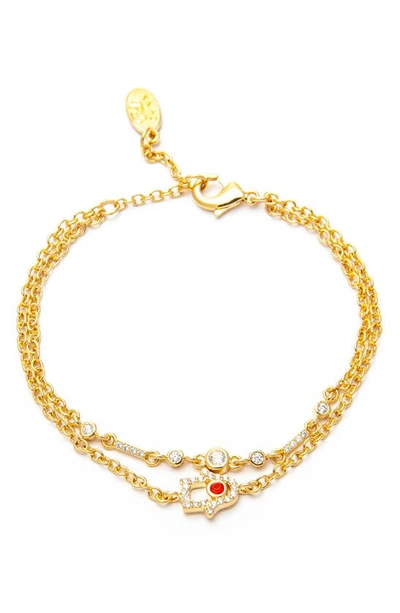 Rivka Friedman 18k Yellow Gold Clad Crystal & Cz Hamsa Layered Bracelet