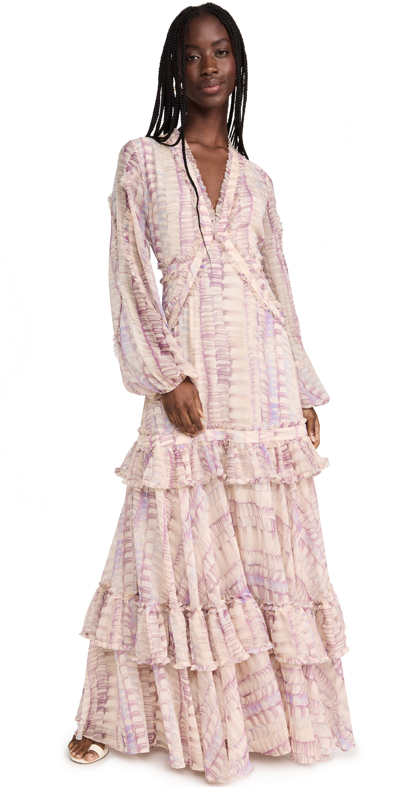 Alexis Rain Tiered Ruffle Maxi Chiffon Dress In Purple | ModeSens