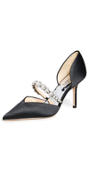 Badgley Mischka Nathalie Satin Crystal-band Pumps In Black Satin