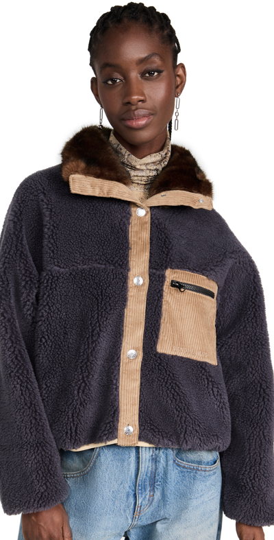 Sandy Liang Dough Fleece Short Jacket In Charcoal