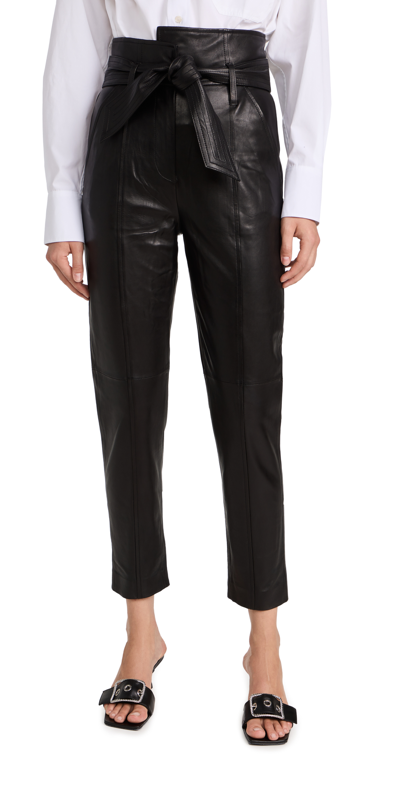 Veronica Beard Izera Straight-leg Paper Bag Leather Pants In Black