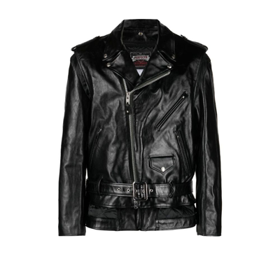 Sacai X Schott Nyc Black Leather Biker Jacket In 001 - Black Sacai X Schott Nyc Black Leather Biker Jacket In 001 - Black